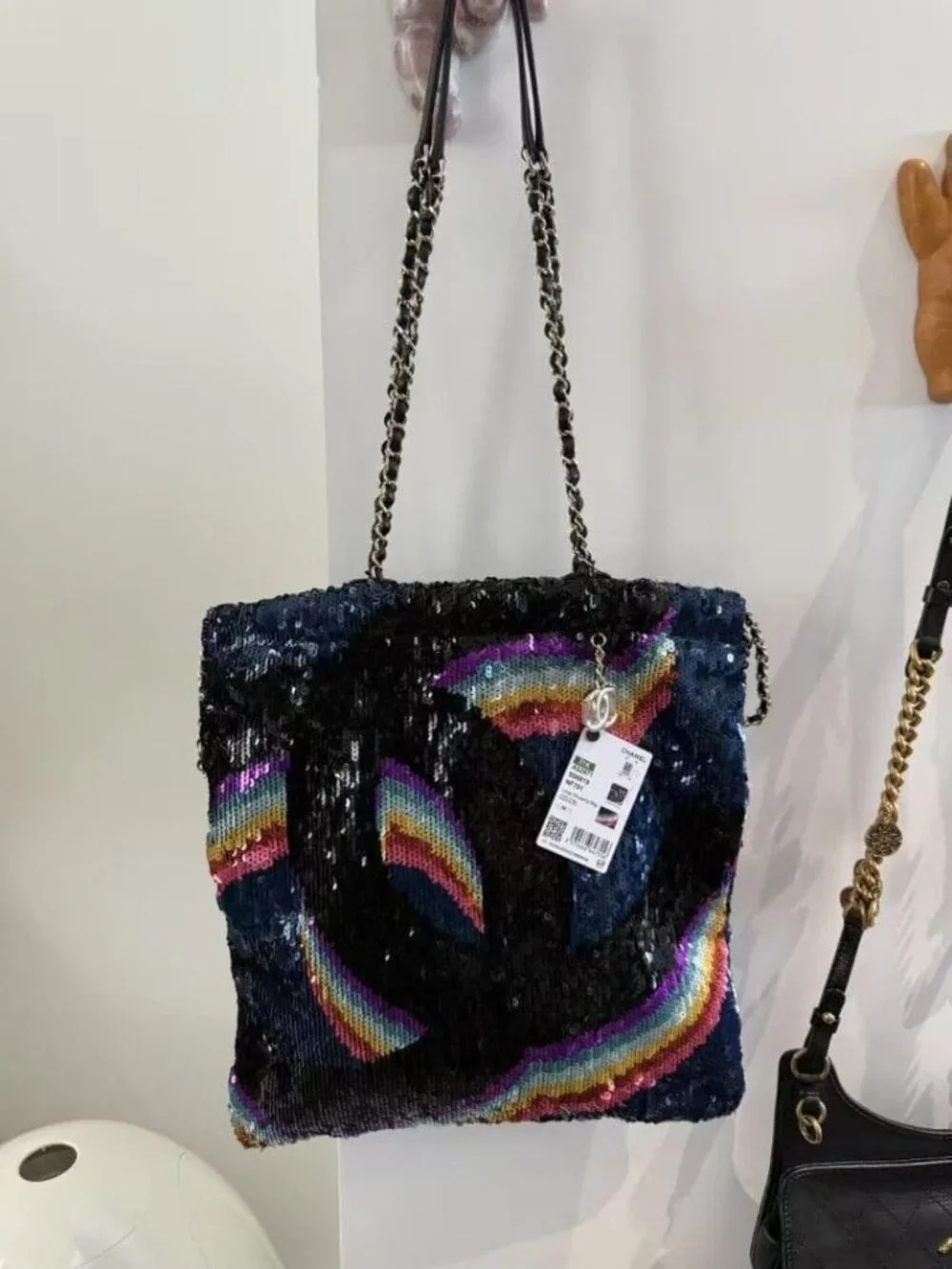 Chanel Sequin Chain Tote Bag Multicolor